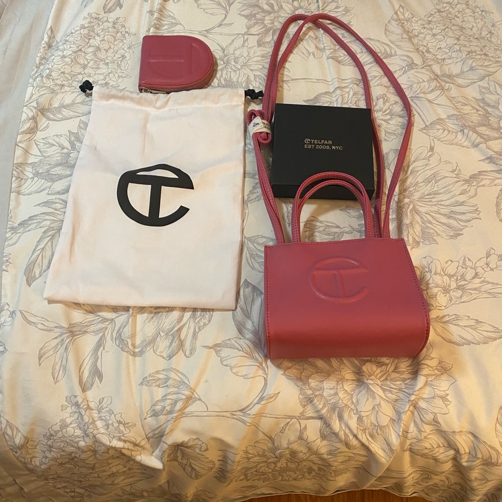 Telfar small shopping bag and matching wallet corn beef color